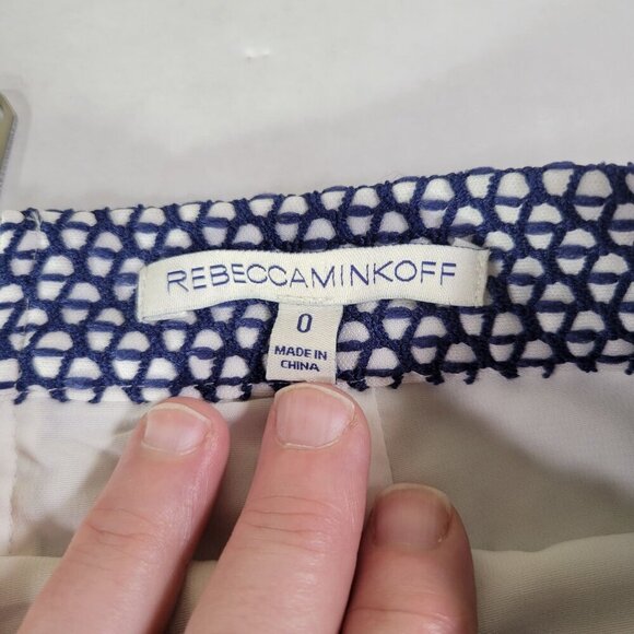 Rebecca Minkoff Professional Navy & White Silk Geometric Pencil Skirt Size 0 - Picture 2 of 7